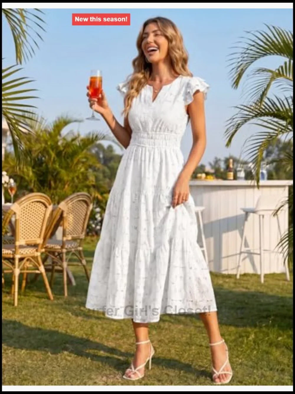 Wedding Guest Dress V Neck Tiered Midi Ruffle Sleeve High Waist Summer Dress